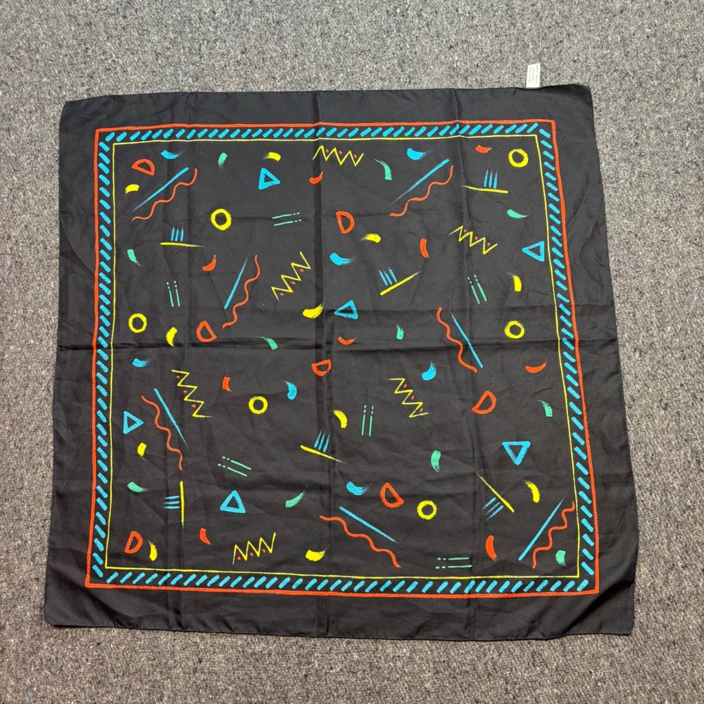 Scarf OS Unisex Black Retro 90s Memphis Geometric Neon Print Made In Italy
